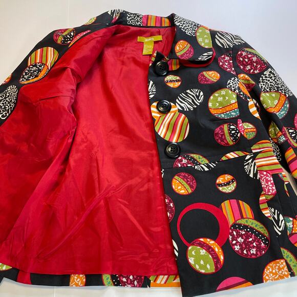Acorn Black Colorful Fun Mixed Print Ball Shapes Long Sleeve Lined Jacket M - Picture 9 of 13